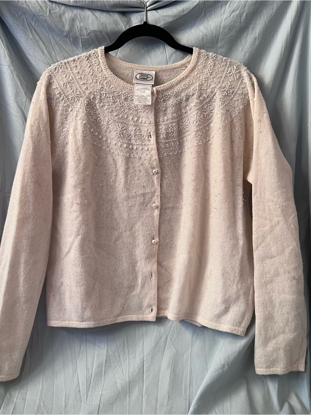 Vintage Laura Ashley Cream Beaded Crewneck Cardigan XL